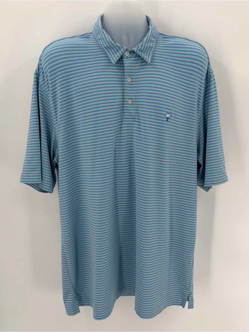 Southern Tide Polo Shirt Men’s XL Blue Stripe Polyester Stretch Golf -Flaws